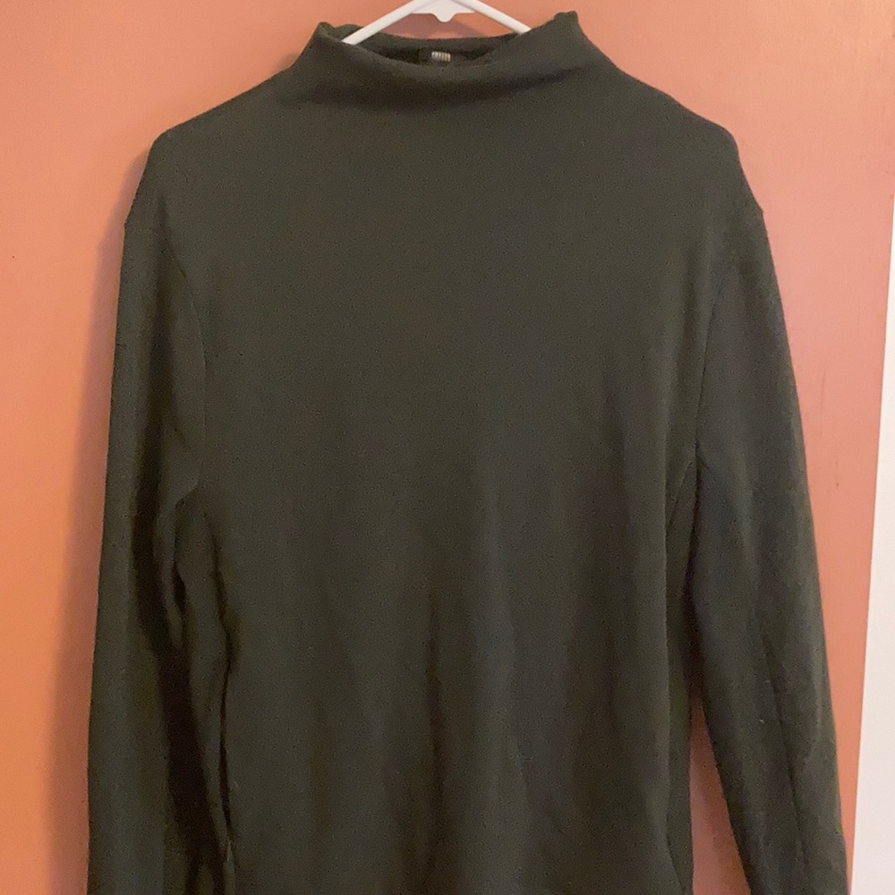 Grey/black sweater, mock turtle neck.